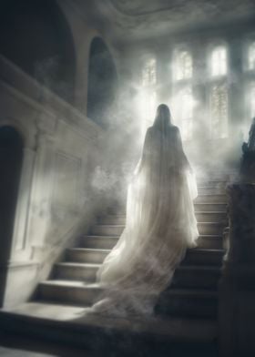 Ghost in white on stairs