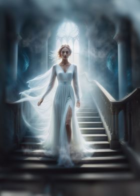 Ghost blond girl on stairs