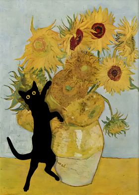 Cat with Sunflowers 