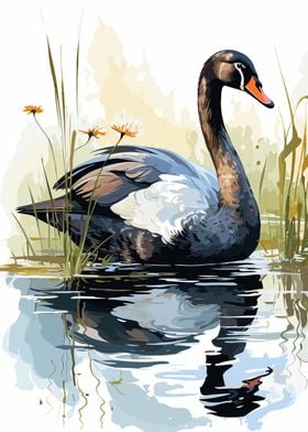 Swan Watercolor Painting