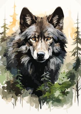 Wolf Forest Painting