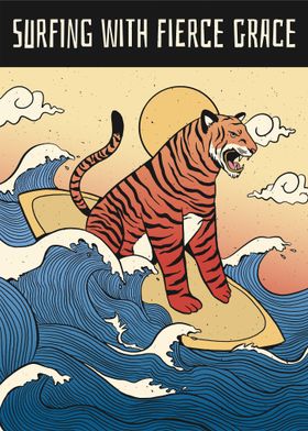 Tiger Surfing Wave 