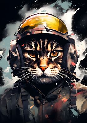 Cat Fighter Pilot Painting