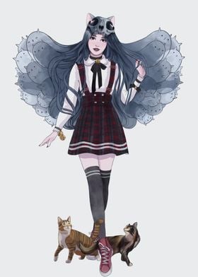 Cat Ghost School Girl