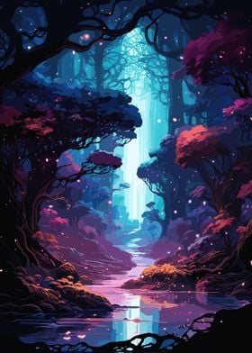 Anime Dark Forest River