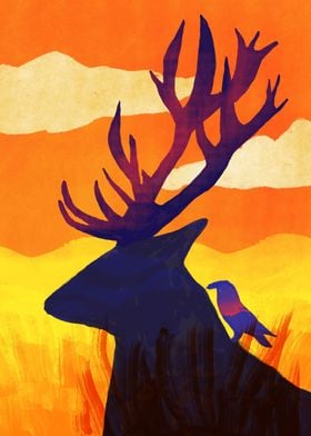 Yellow deer sunset