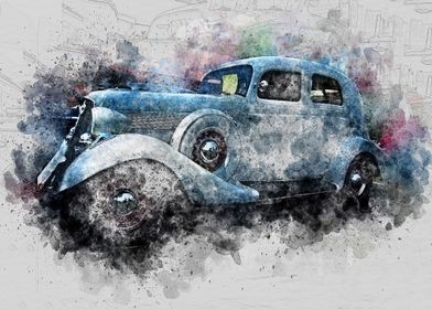 Watercolor Vintage Car 10