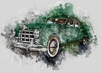 Watercolor Vintage Car 04