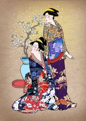 beauty garden Ukiyoe japan