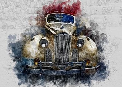 Watercolor Vintage Car 09