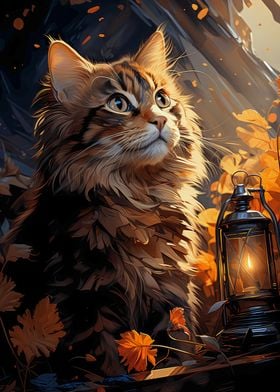 Cat with Lantern Painting