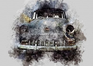 WatercolorVintage Car 01