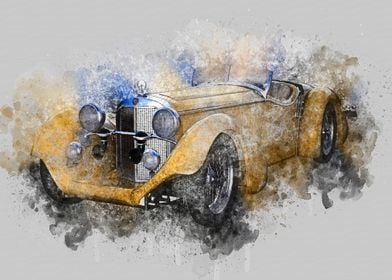 Watercolor Vintage Car 06