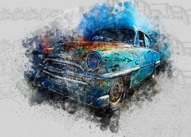 Watercolor Vintage Car 07