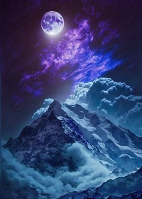 Snowy Mountain and Moon