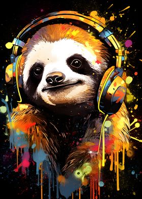 Sloth Wearing Headphones