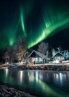 Cabin northern lights