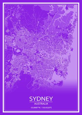 Sydney Purple White Map