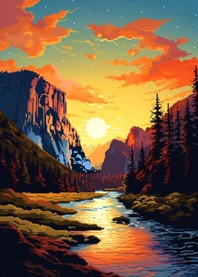 Yosemite Nature Pixel Art