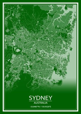 Sydney Green and White Map