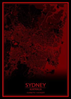 Sydney Black and Red Map