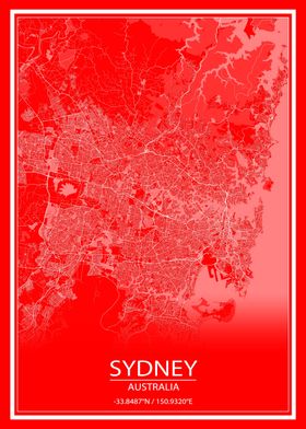 Sydney Red and White Map