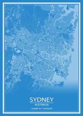 Sydney Blue and White Map