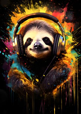 Sloth with Headphones