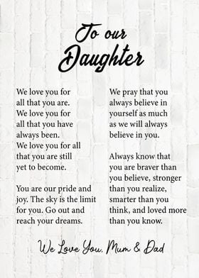 To My Daughter Love Mum Da