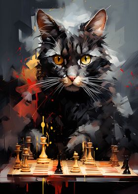 Cat Chess Master Painting