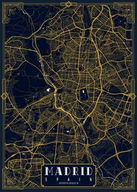 Madrid City Map Gold