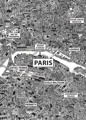 Paris map hand drawing