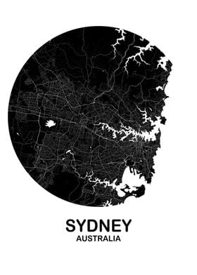 Sydney Circular Black Map