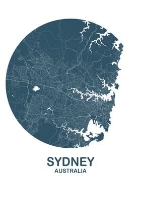 Sydney Circular Blue Map