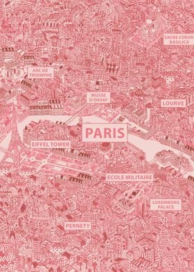 Paris red map drawing