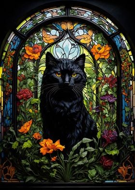 Black cat Stained Glass