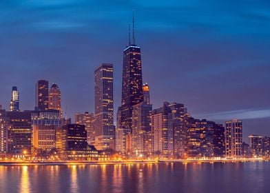 chicago skyscrapers night