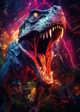 Screen Printed Dinosaur Poster - Big Red Raptor — Memori
