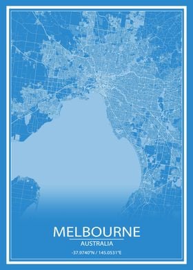 Melbourne Blue White Map