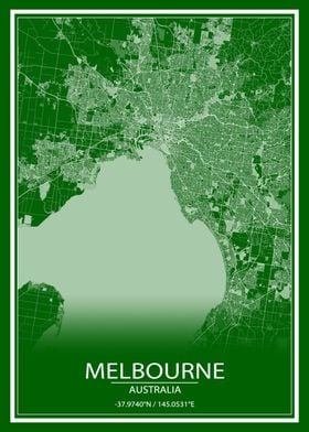 Melbourne Green White Map