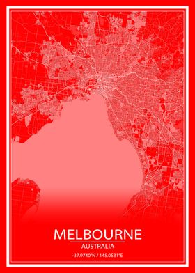 Melbourne Red White Map