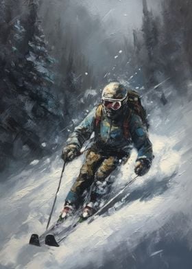 Skier Oil Painting