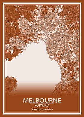 Melbourne Brown White Map