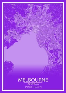 Melbourne Purple White Map