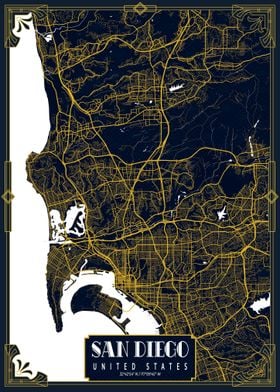 San Diego City Map Gold