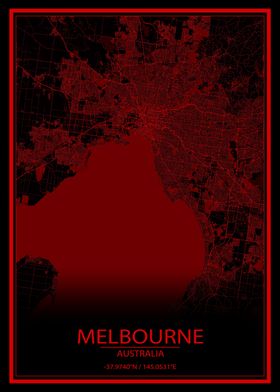 Melbourne Red Black Map