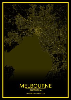 Melbourne Black Yellow Map