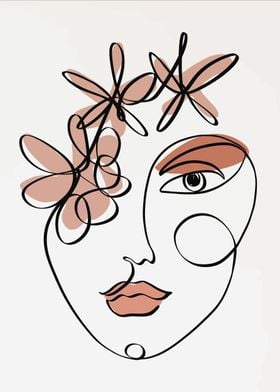 Woman Flowers Face Line