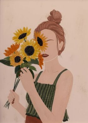 Woman Girl Flowers Art