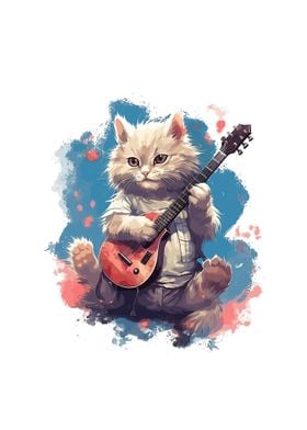 cat playing guitar cute 